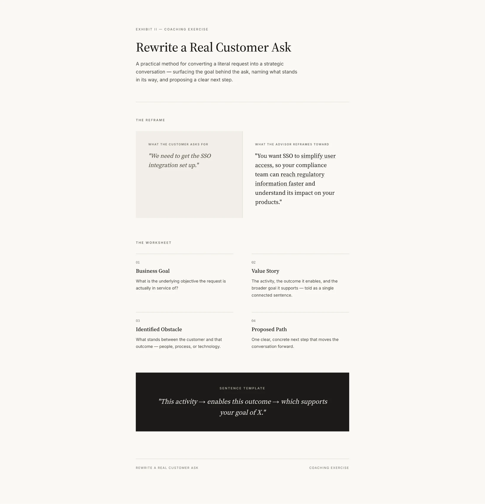 Rewrite a Real Customer Ask — coaching exercise