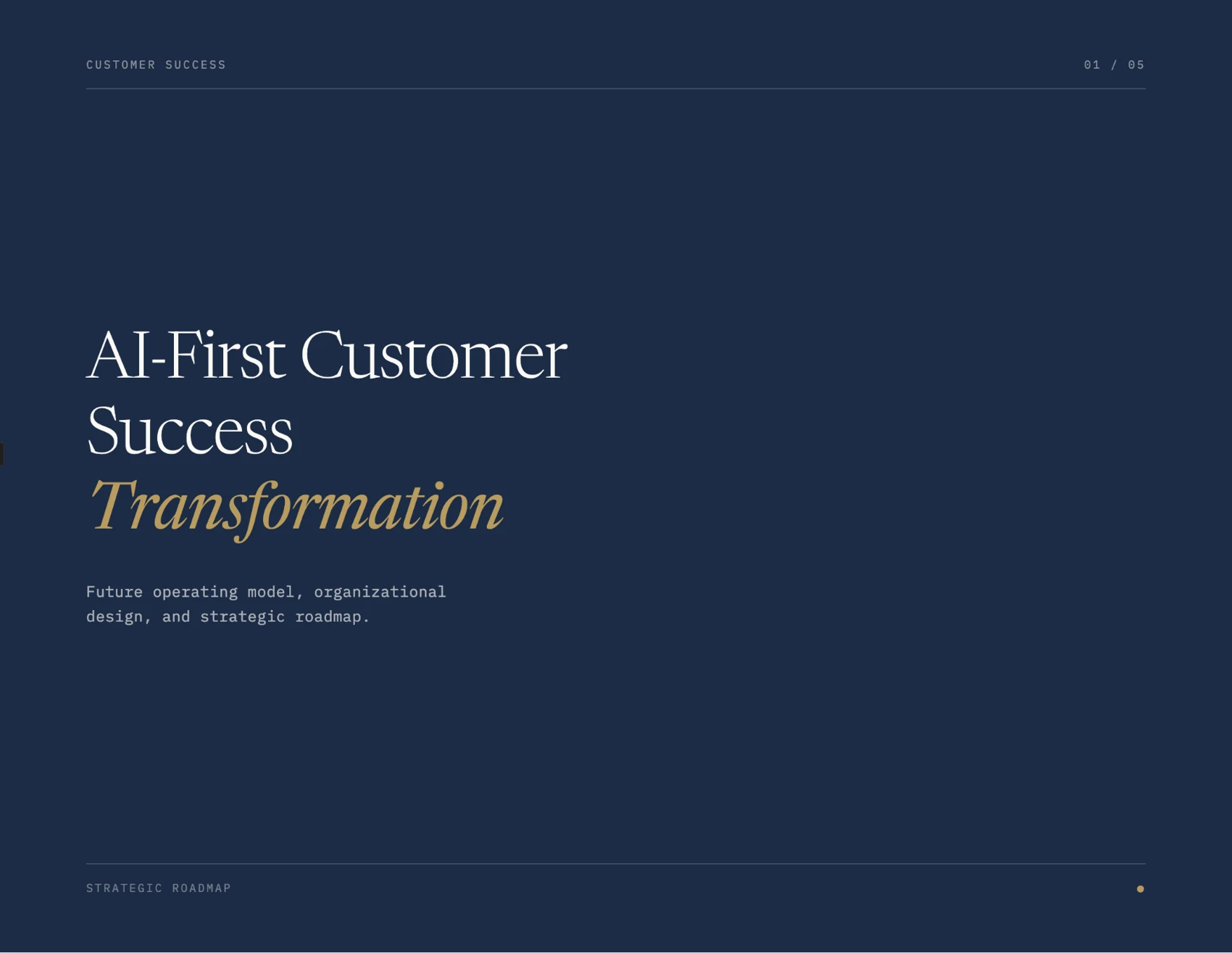 Cover slide — AI-First Customer Success Transformation